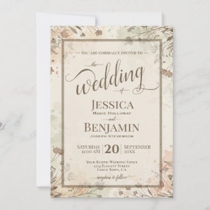Boho Grassen & Wilde Bloemen Stijlvol Script Bruil Kaart