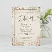 Boho Grassen & Wilde Bloemen Stijlvol Script Bruil Kaart (Staand voorkant)