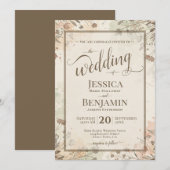 Boho Grassen & Wilde Bloemen Stijlvol Script Bruil Kaart (Voorkant / Achterkant)