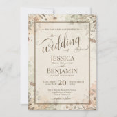 Boho Grasses & Wildflowers Stylish Script Wedding Kaart (Voorkant)