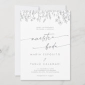 Boho Gray Calligraphy Wildflower Spanish Wedding Kaart (Voorkant)