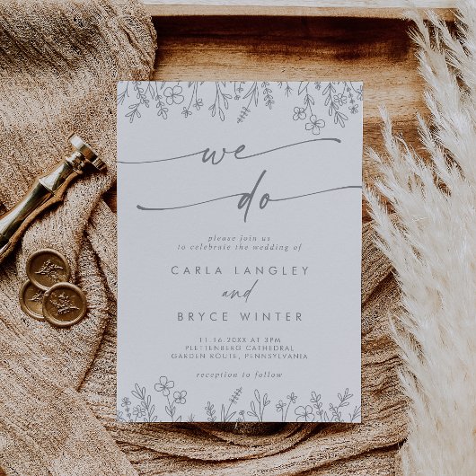 Boho Gray Calligraphy Wildflower We Do Wedding Kaart