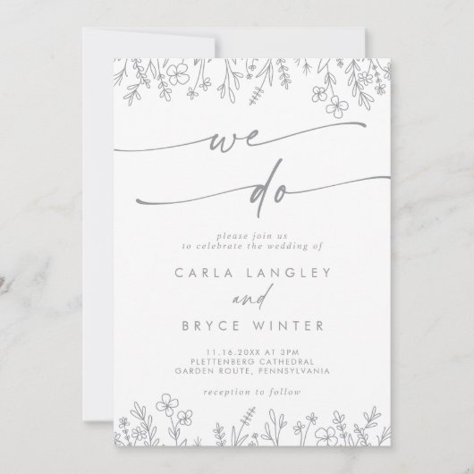 Boho Gray Calligraphy Wildflower We Do Wedding Kaart (Voorkant)