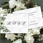Boho Gray Damask en Green Floral Wedding RSVP