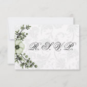 Boho Gray Damask en Green Floral Wedding RSVP (Voorkant)
