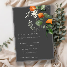 Boho Gray Oranje Blossom Botanical Wedding RSVP Informatiekaartje