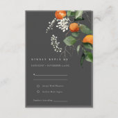 Boho Gray Oranje Blossom Botanical Wedding RSVP Informatiekaartje (Voorkant)