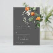 Boho Gray Oranje Blossom Botanical Wedding RSVP Informatiekaartje (Staand voorkant)