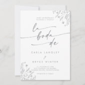 Boho Gray Wildflower QR Code Spanish Wedding Kaart (Voorkant)