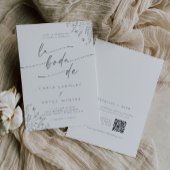 Boho Gray Wildflower QR Code Spanish Wedding Kaart