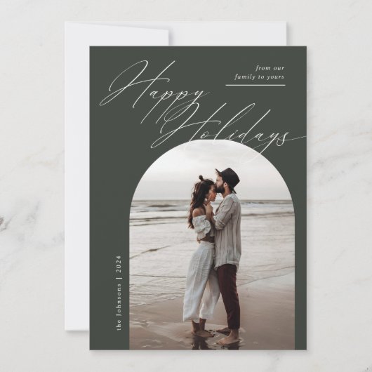 Boho Green Arch Fotoscript Typografie Kerstmis Feestdagenkaart (Voorkant)