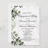 Boho Green Berry Wreath Damask Verloving Kaart (Voorkant)