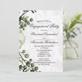 Boho Green Berry Wreath Damask Verloving Kaart (Staand voorkant)