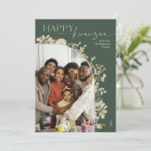 Boho Green Bloemen Happy Kwanzaa Foto Feestdagenkaart (Staand voorkant)