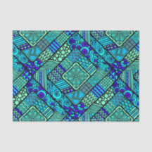 Boho Green Blue abstract tribaal patroon