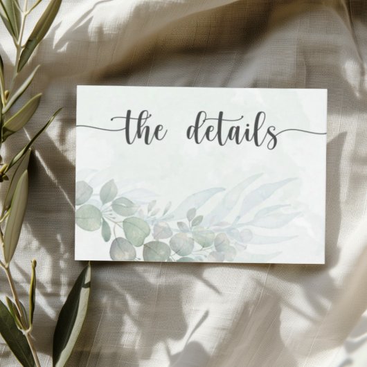 Boho Green Botanical Watercolor Wedding Details Informatiekaartje