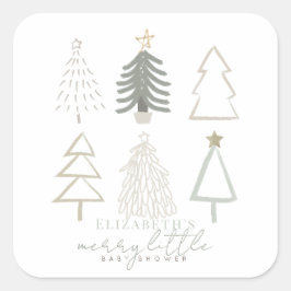Boho Green Christmas Trees Baby shower Vierkante Sticker