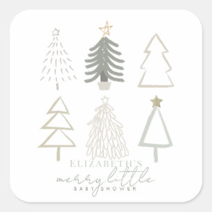 Boho Green Christmas Trees Baby shower Vierkante Sticker
