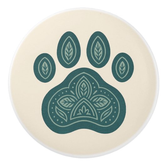 Boho Green & Cream Pawprint Folk Art keramische kn Keramische Knop (Voorkant)