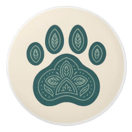Boho Green & Cream Pawprint Folk Art keramische kn Knop