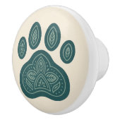 Boho Green & Cream Pawprint Folk Art keramische kn Knop (Rechts)