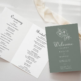 Boho Green Destination Floral Folded Wedding Programma