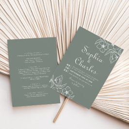 Boho Green Destination Floral Front Back Wedding Kaart