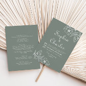 Boho Green Destination Floral Front Back Wedding Kaart