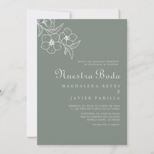 Boho Green Destination Floral Nuestra Boda Kaart (Voorkant)