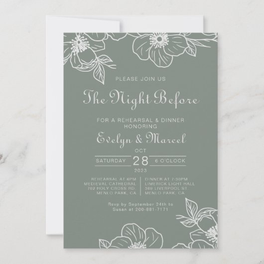 Boho Green Destination Floral Rehearsal Dinner Kaart (Voorkant)