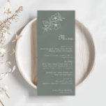 Boho Green Destination Floral Wedding Menu<br><div class="desc">Deze boho groene bestemmings floral bruiloft menukaart is perfect voor een rustige bruiloft. Het ontwerp bevat bloesems en bloemen van waterverf appels op een groene achtergrond.</div>