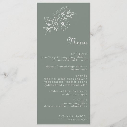 Boho Green Destination Floral Wedding Menu (Voorkant)