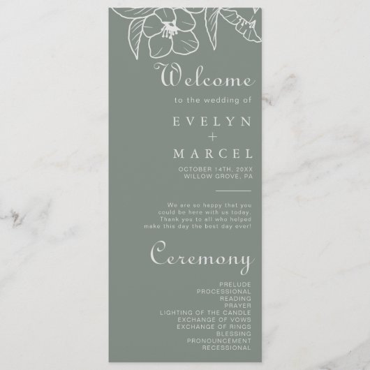 Boho Green Destination Floral Wedding Programmakaart (Voorkant)