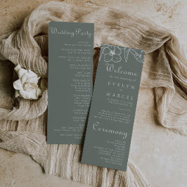 Boho Green Destination Floral Wedding Programmakaart