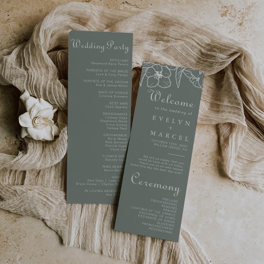Boho Green Destination Floral Wedding Programmakaart