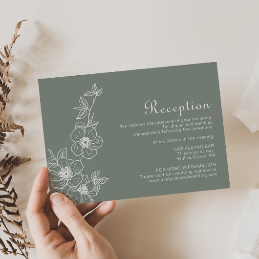 Boho Green Destination Floral Wedding Reception Informatiekaartje