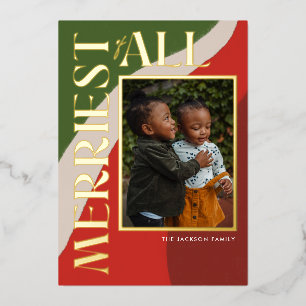 Boho Green en Red Swirl Photo Folie Holiday Card Feestdagenkaart