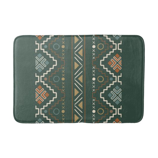 Boho Green en Terracotta Bruin Tribal Patroon Badmat (Voorkant)