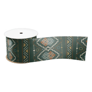 Boho Green en Terracotta Bruin Tribal Patroon Satijnen Lint