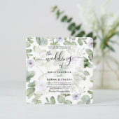 Boho Green Eucalyptus en Paarse Floral Wedding Kaart (Staand voorkant)