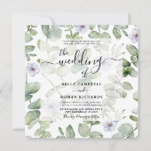 Boho Green Eucalyptus en Paarse Floral Wedding Kaart (Voorkant)