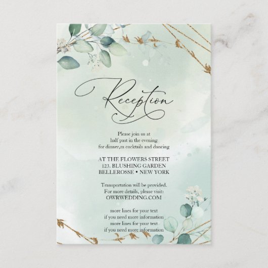 Boho Green Eucalyptus verlaat Faux Gold Lijst Informatiekaartje (Voorkant)