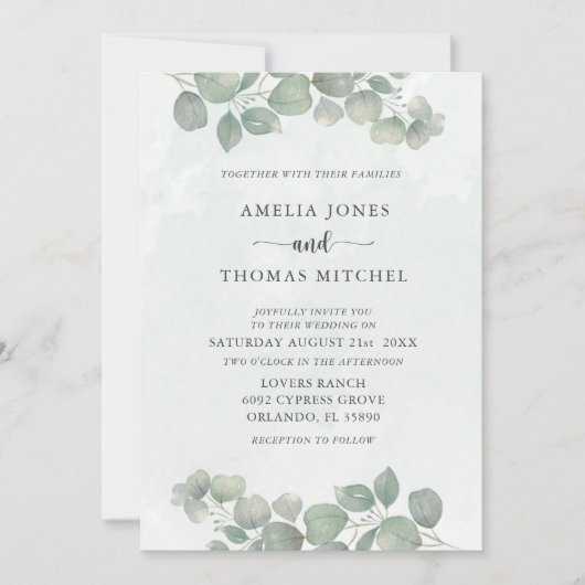 Boho Green Eucalyptus Waterverf bruiloft Kaart (Voorkant)