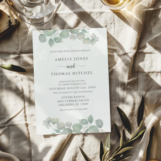 Boho Green Eucalyptus Waterverf bruiloft Kaart