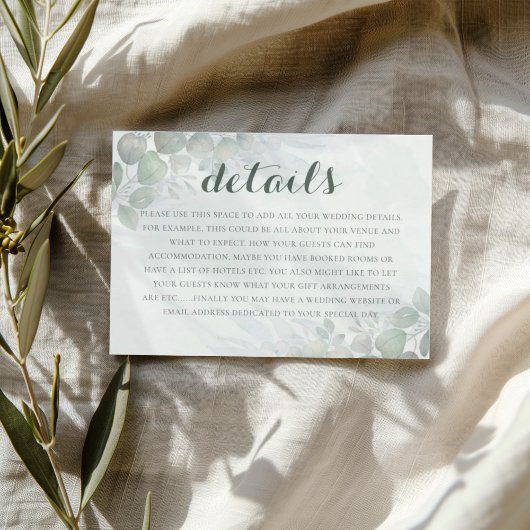 Boho Green Eucalyptus Wedding Details  Informatiekaartje
