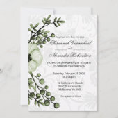 Boho Green Floral Berries Damask Wedding Kaart (Voorkant)