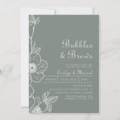 Boho Green Floral Bubbles & Brews Vrijgezellenfees Kaart (Voorkant)