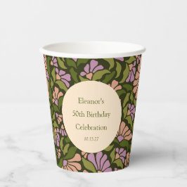  Boho Green Floral Custom 50th Birthday Papieren Bekers