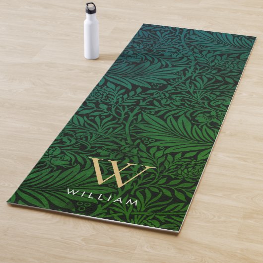 Boho Green Floral Gold Monogram Naam Yogamat (In situ)