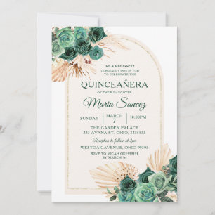 Boho Green Floral Mexican Quinceañera Kaart